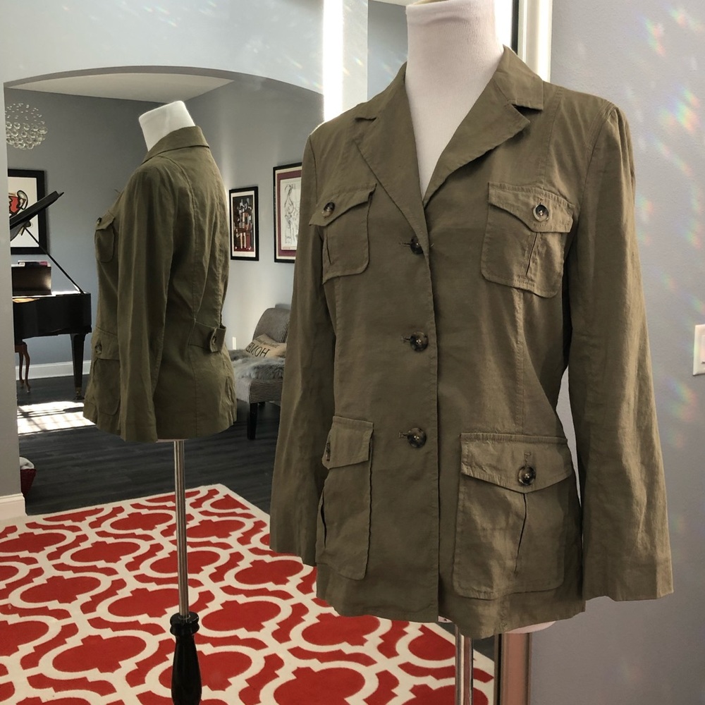 Theory Olive Linen Blend Cargo Jacket 10
